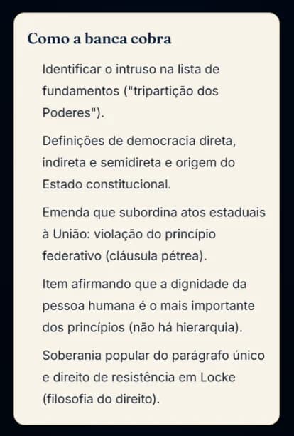 Tela da seção Como a banca cobra do art. 1º da Constituição
