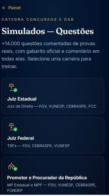 Tela de escolha da carreira nos simulados do Cátedra