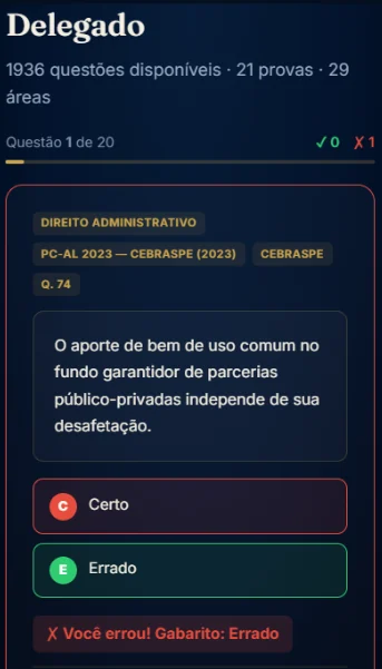 Tela de questão da CEBRASPE respondida, com o gabarito