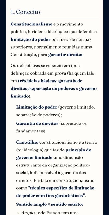 Tela da seção Conceito do tópico Constitucionalismo