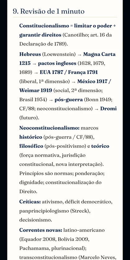 Tela da Revisão de 1 minuto do tópico Constitucionalismo